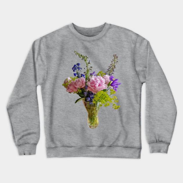 Peony Iris and Delphinium in a Vase Floral Photo Crewneck Sweatshirt by ellenhenryart